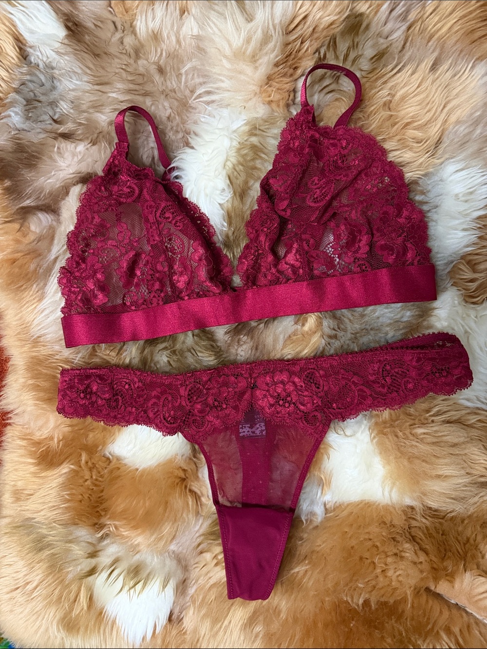 ASOS | Burgundy Lace Bralette and Thong Set | 34E/F & M | NWOT